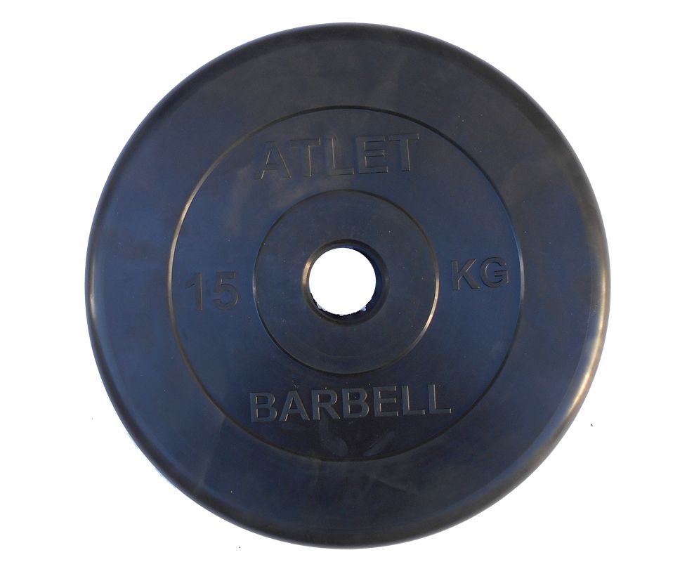 Диск обрезиненный, чёрного цвета, 51 мм, 15 кг Atlet